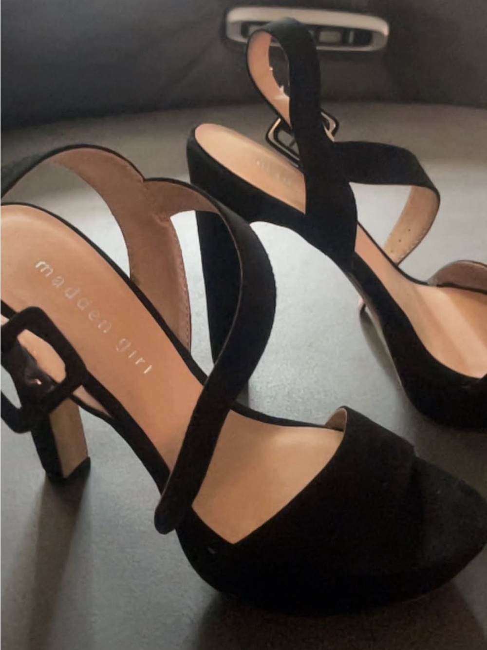 Madden Girl Black Suede Crisscross Ankle Strap Block Heels